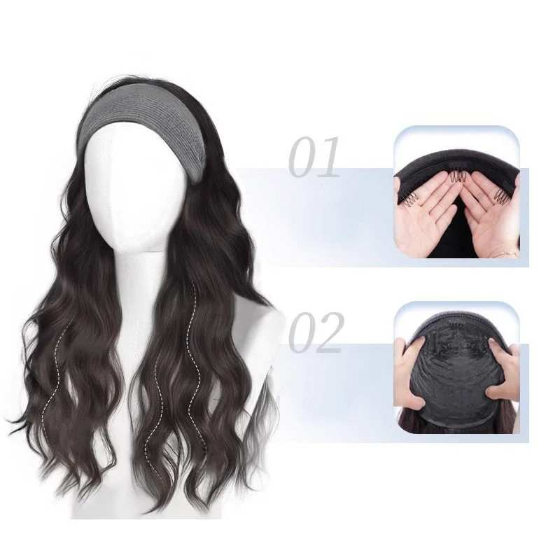 Full Head Wig Set with Removable Gray Headband - Image 6