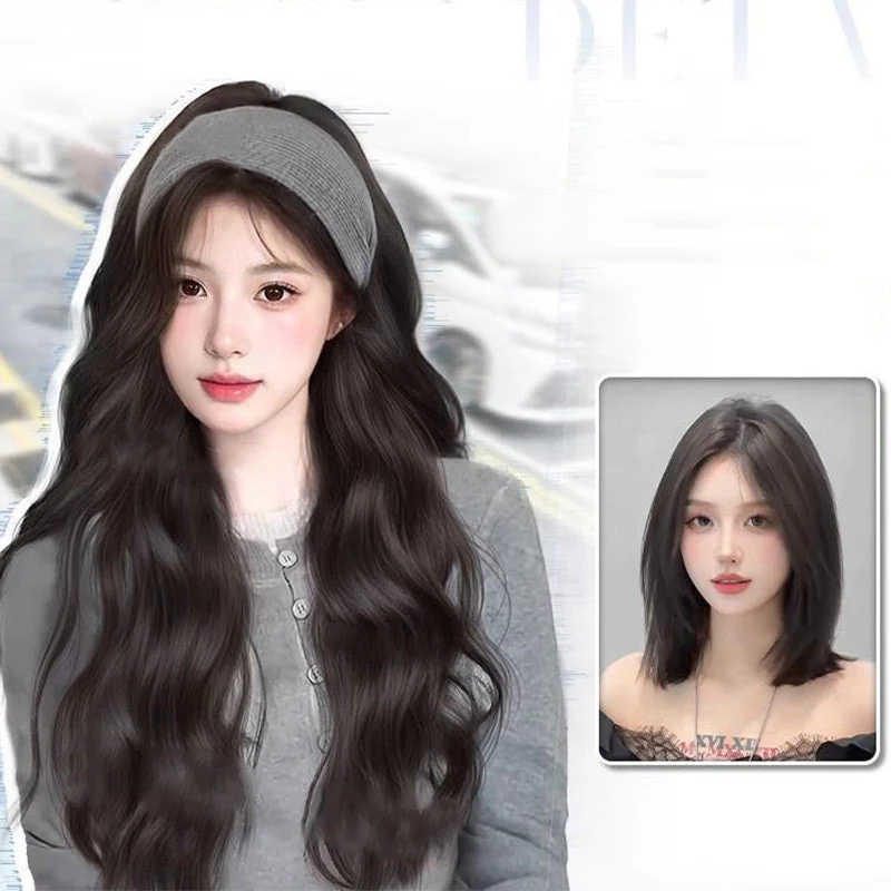 Full Head Wig Set with Removable Gray Headband - Image 8