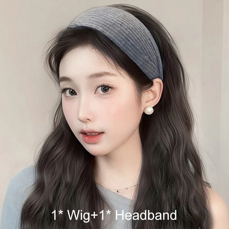 Full Head Wig Set with Removable Gray Headband - Image 9
