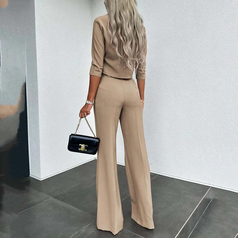 🤩40%  OFF!👖Women's Elegant Crop Top & Wide-Leg Pants Set - Image 3