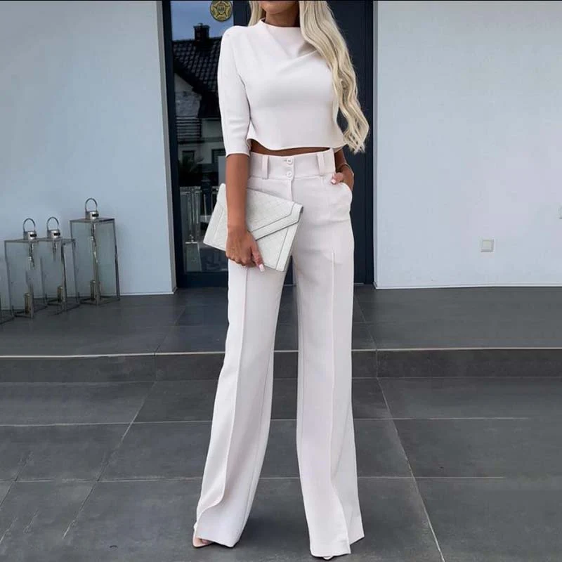 🤩40%  OFF!👖Women's Elegant Crop Top & Wide-Leg Pants Set - Image 4