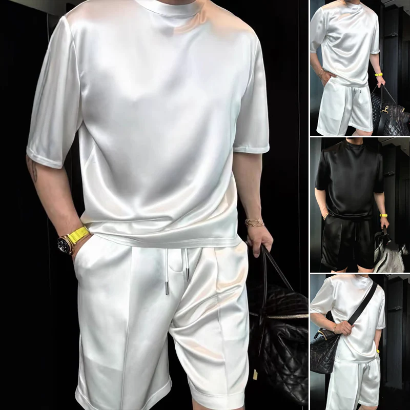 ⏳55% OFF🔥High Quality Men's Mercerized Cotton Casual Solid Color Top and Shorts Two-Piece Set【Loose fit, suitable for all occasions】