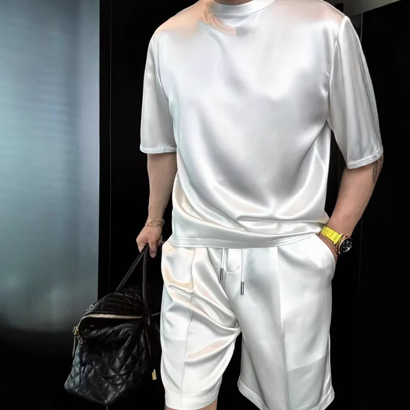 ⏳55% OFF🔥High Quality Men's Mercerized Cotton Casual Solid Color Top and Shorts Two-Piece Set【Loose fit, suitable for all occasions】 - Image 2