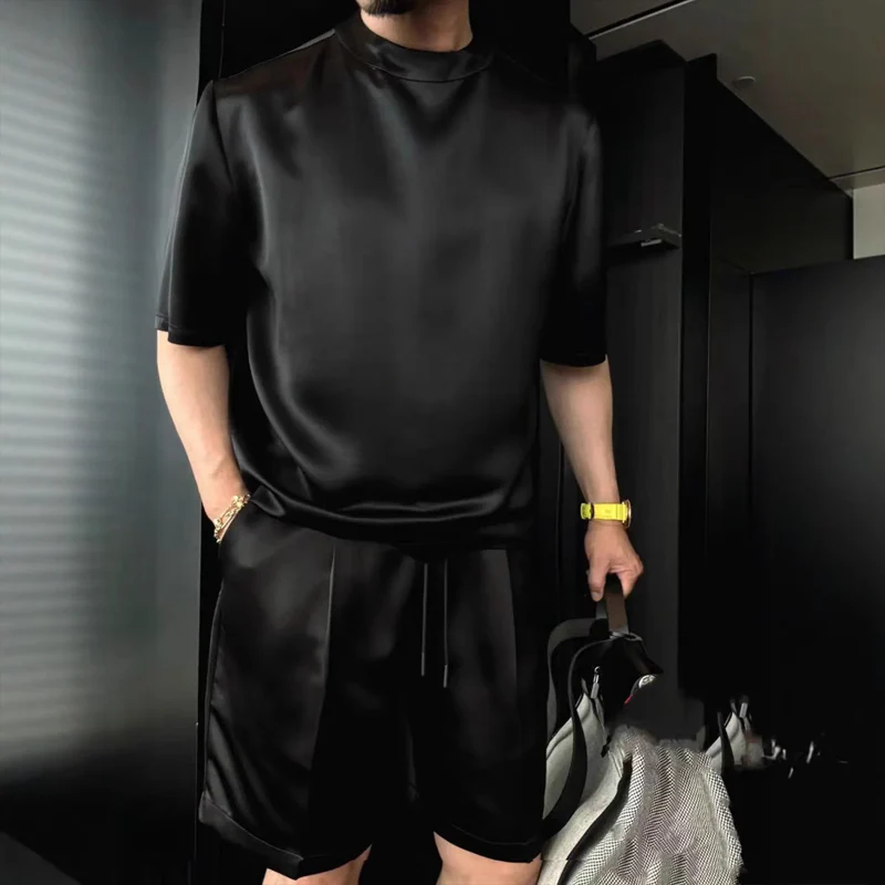 ⏳55% OFF🔥High Quality Men's Mercerized Cotton Casual Solid Color Top and Shorts Two-Piece Set【Loose fit, suitable for all occasions】 - Image 3