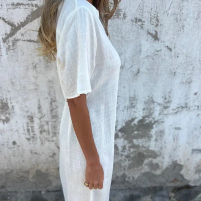 🌷✨Women's V-neck linen dress with hand embroidered neckline - Image 4