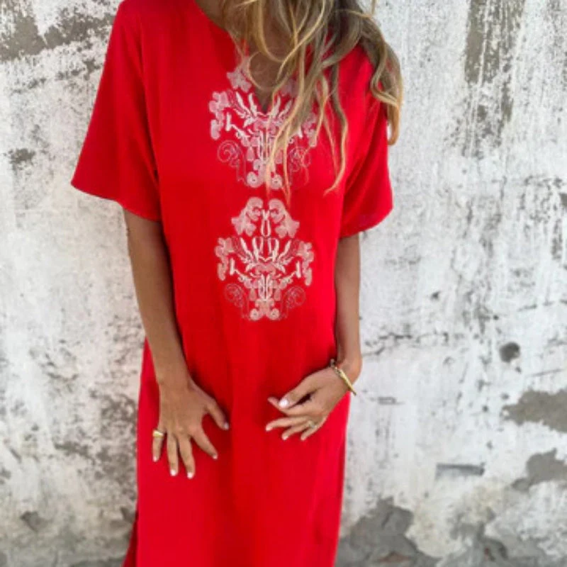🌷✨Women's V-neck linen dress with hand embroidered neckline - Image 5