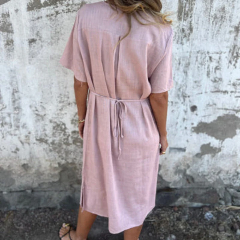 🌷✨Women's V-neck linen dress with hand embroidered neckline - Image 7