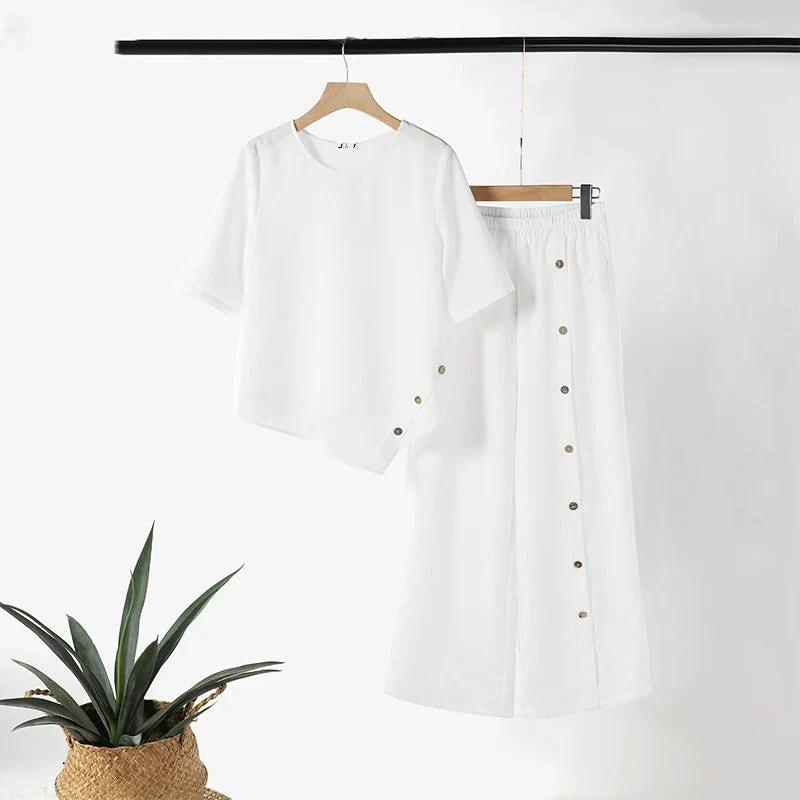 Women's Irregular Hem Top & Wide Leg Pants Two-Piece Set - Image 5