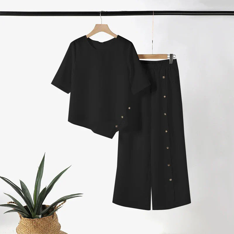 Women's Irregular Hem Top & Wide Leg Pants Two-Piece Set - Image 6