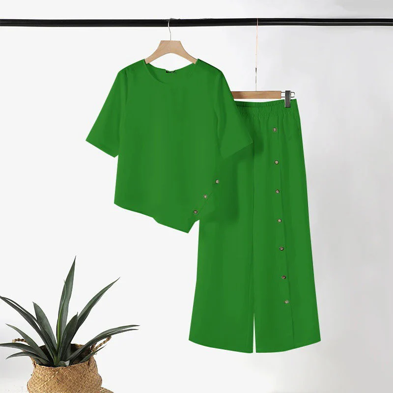 Women's Irregular Hem Top & Wide Leg Pants Two-Piece Set - Image 7