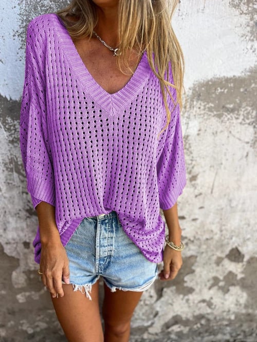 V-neck Hollow Knitted Top🍀 - Image 3
