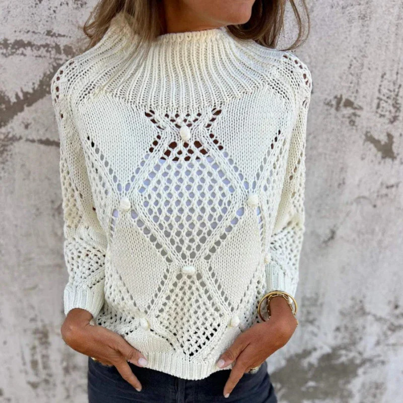 Hollow-out Knitted Round Neck Sweater - Image 5