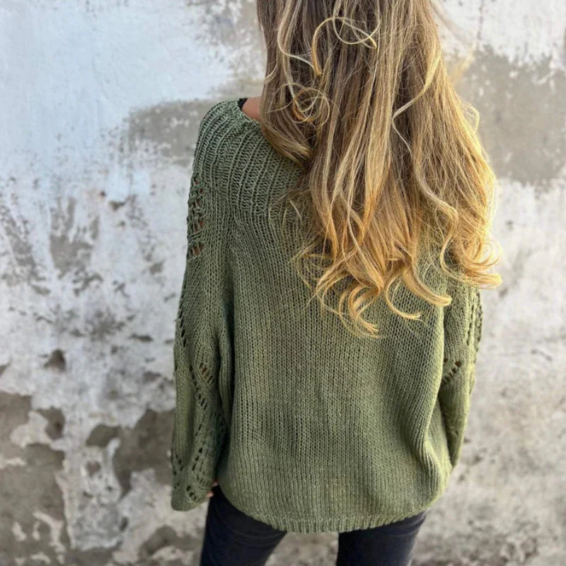 Hollow-out Knitted Round Neck Sweater - Image 6