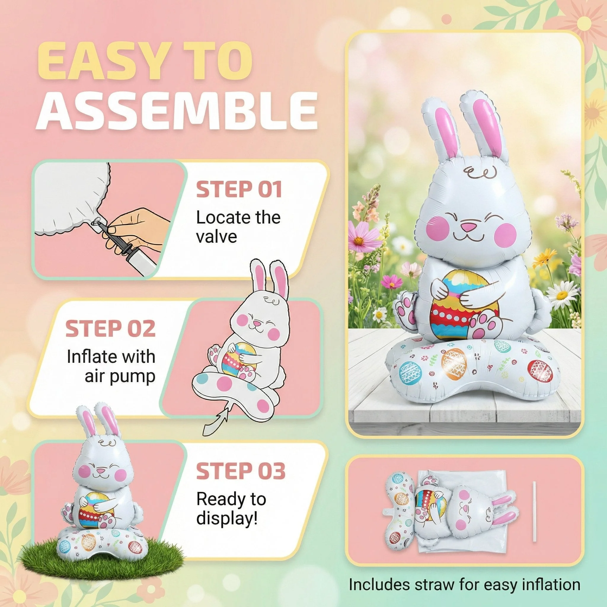 🎁Easter Early Bird Sale🐰Giant 3D Standing Bunny Balloon Self-Supporting Festive Cheer - Image 5