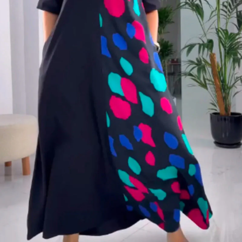 Short-sleeved printed loose dress with cold shoulder for women - Image 6