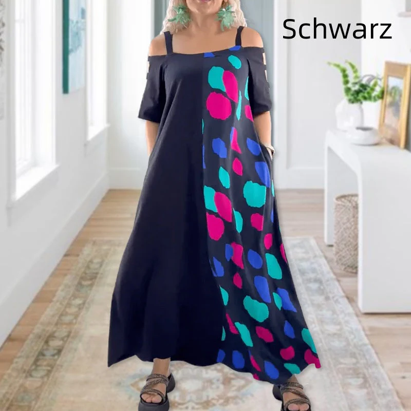 Short-sleeved printed loose dress with cold shoulder for women - Image 9