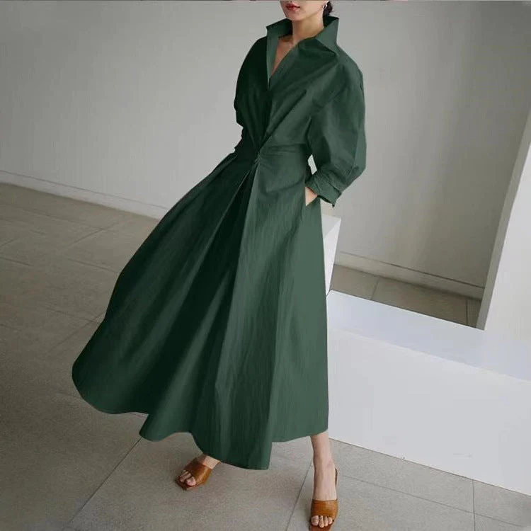 💥2025 New  Hot Sale💕Women's Plain Cotton Lapel Shirt Wrap Dress - Image 4