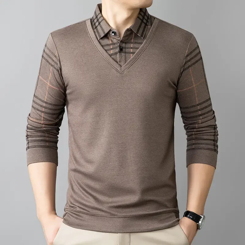 Men's Lapel Faux Two-Piece Warm Top - Image 2