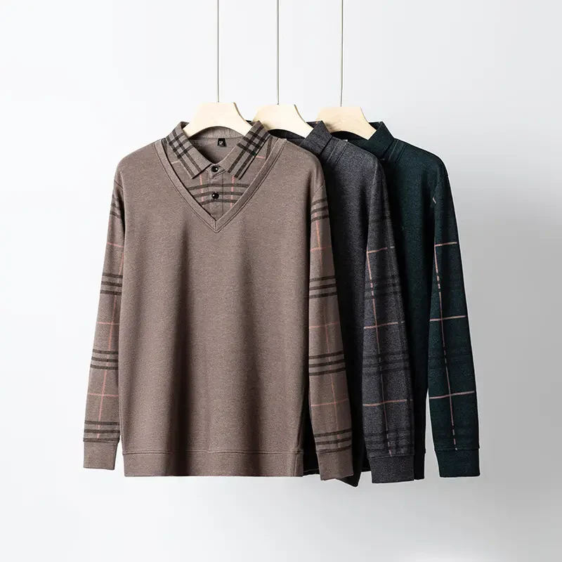 Men's Lapel Faux Two-Piece Warm Top - Image 3