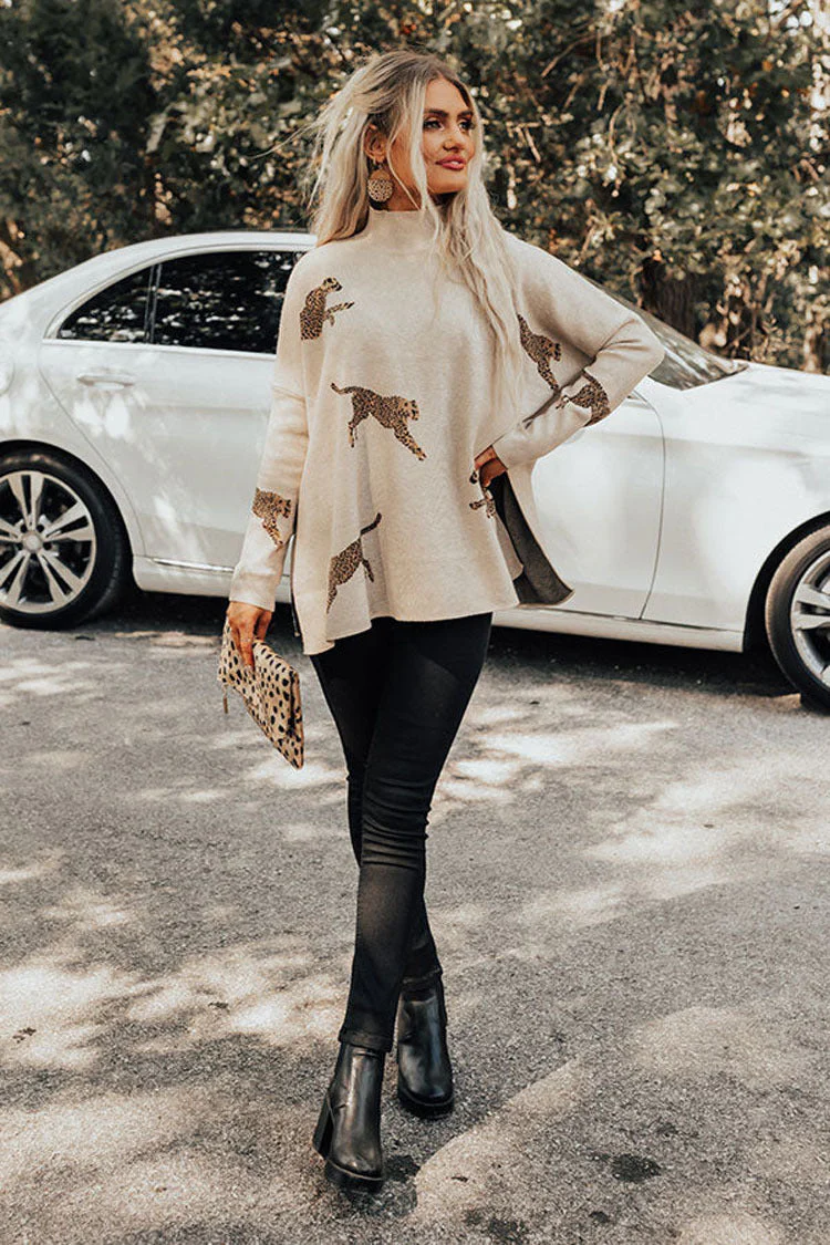 Casual retro tiger and leopard print long-sleeved top - Image 11