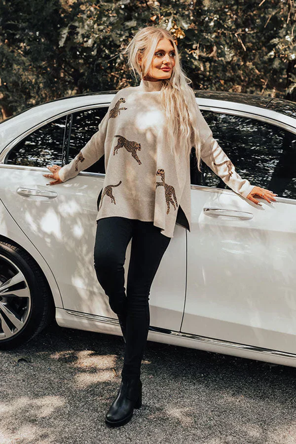 Casual retro tiger and leopard print long-sleeved top - Image 2