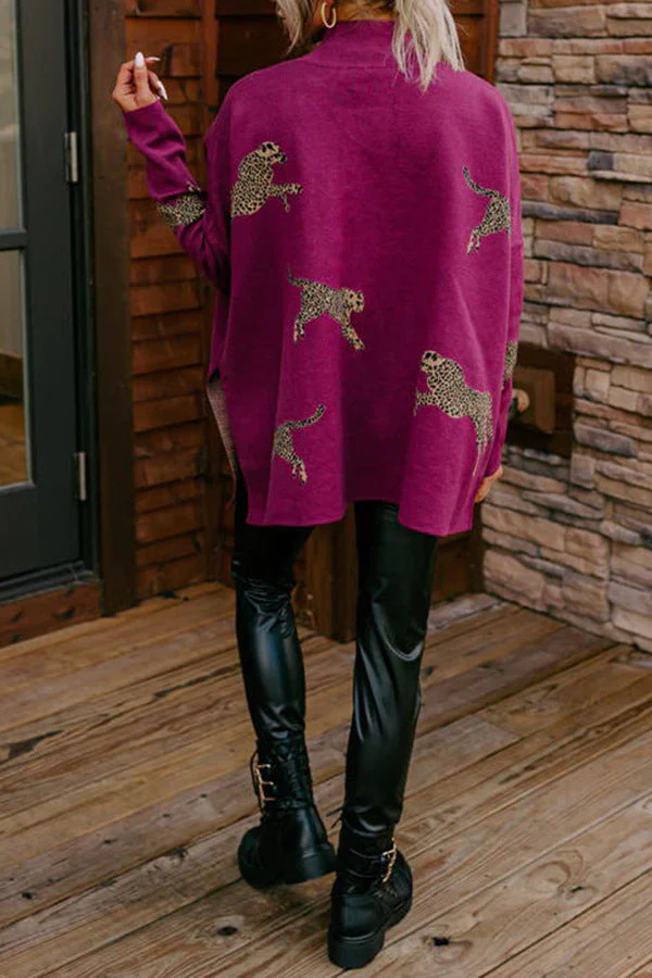 Casual retro tiger and leopard print long-sleeved top - Image 5