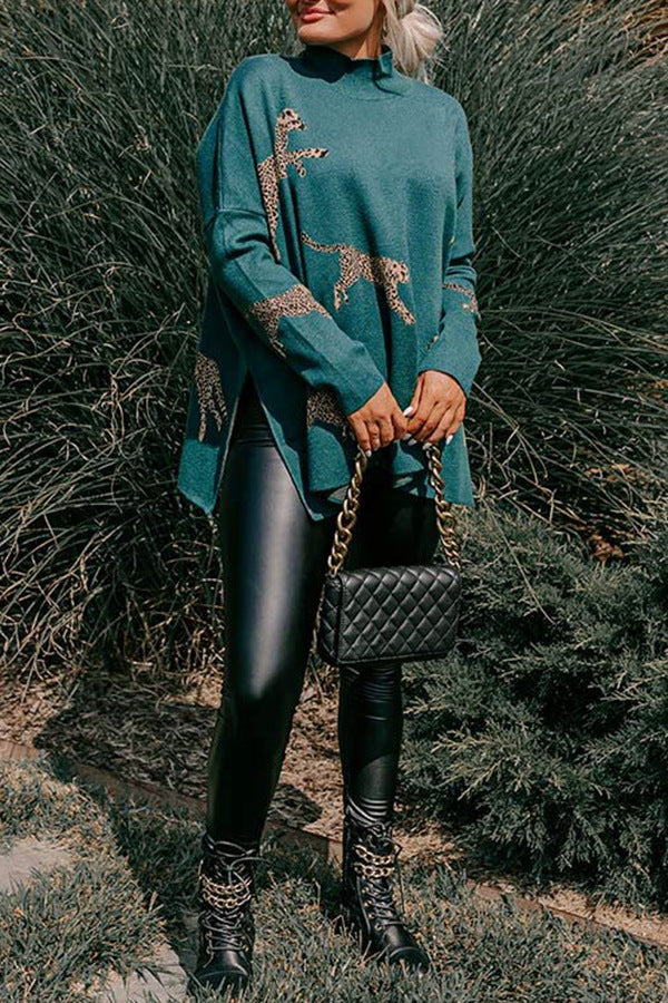 Casual retro tiger and leopard print long-sleeved top - Image 7