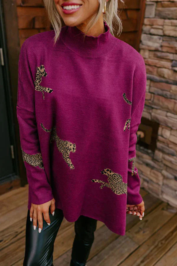 Casual retro tiger and leopard print long-sleeved top - Image 9