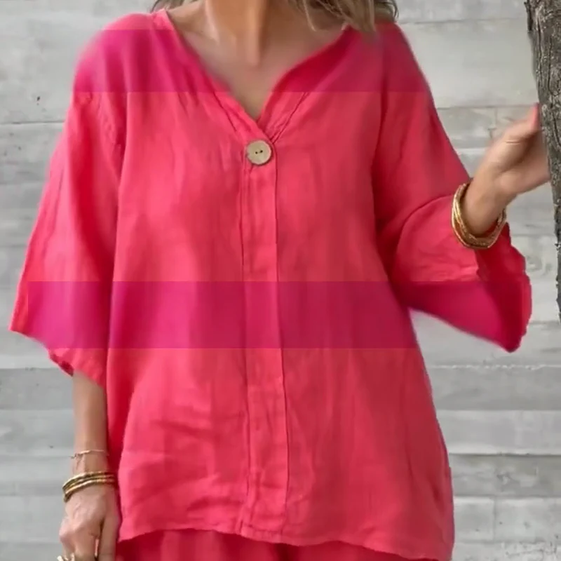 Loose Fit Short Sleeve Top & Wide Leg Pants Set - Image 3