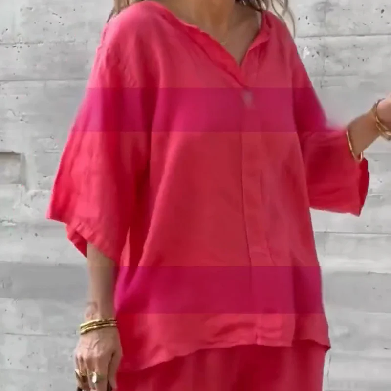 Loose Fit Short Sleeve Top & Wide Leg Pants Set - Image 5