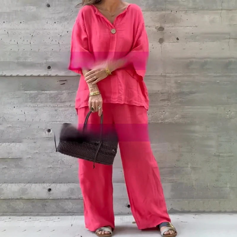 Loose Fit Short Sleeve Top & Wide Leg Pants Set - Image 7