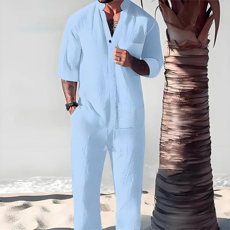 Men's Trendy Cotton Linen Top & Pants Two-Piece Set - Image 2