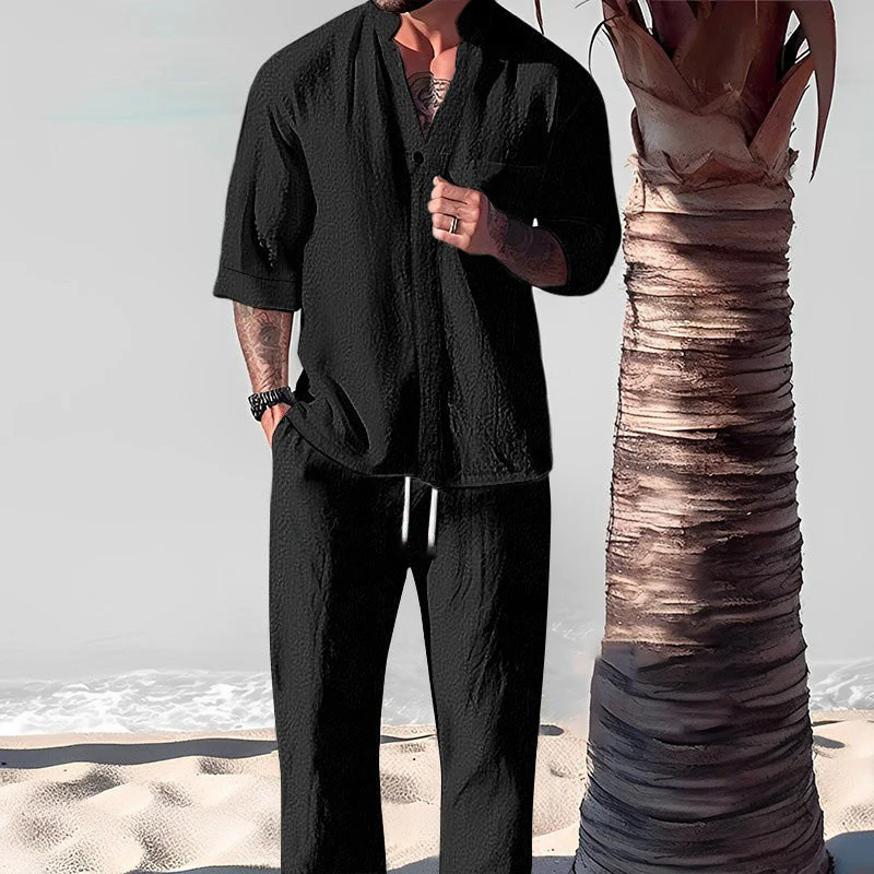 Men's Trendy Cotton Linen Top & Pants Two-Piece Set - Image 3