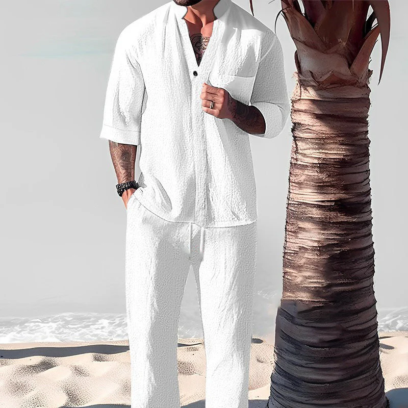 Men's Trendy Cotton Linen Top & Pants Two-Piece Set - Image 4