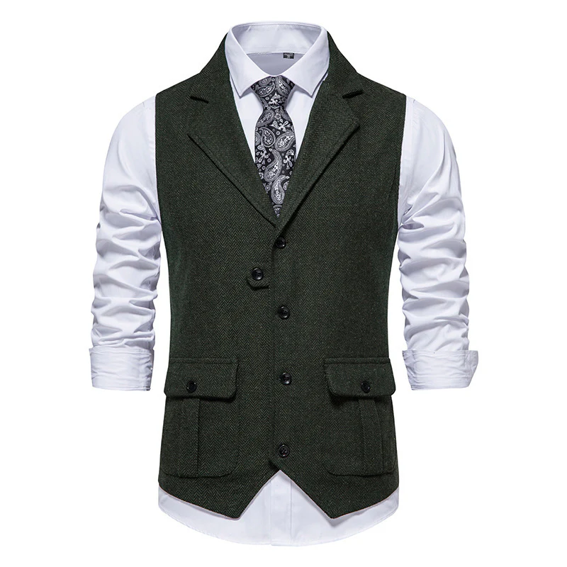 👔Spring Sale 40% Off!⌚Men's Classic Herringbone Tweed Suit Vest - Image 14