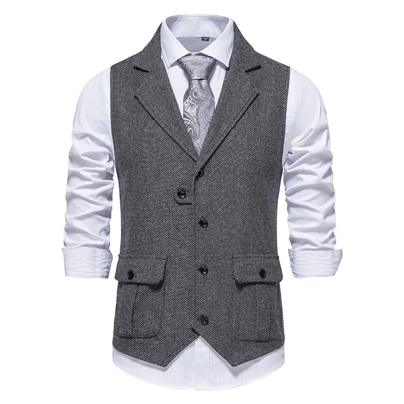 👔Spring Sale 40% Off!⌚Men's Classic Herringbone Tweed Suit Vest - Image 17