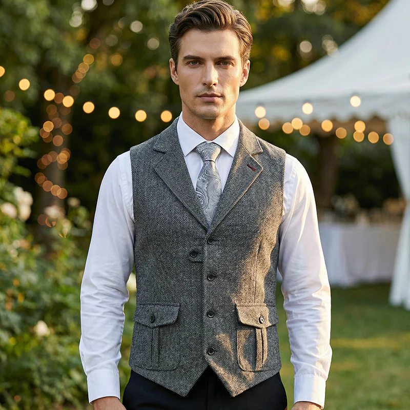 👔Spring Sale 40% Off!⌚Men's Classic Herringbone Tweed Suit Vest - Image 6