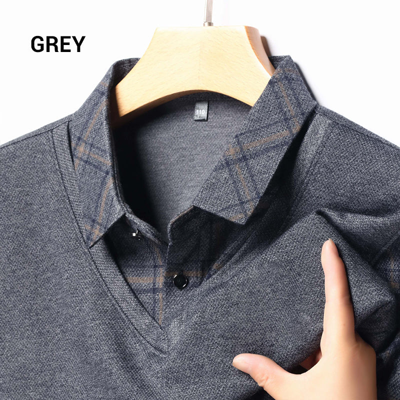 Men's Fake Two Piece Lapel Long-Sleeve Tops - Image 10
