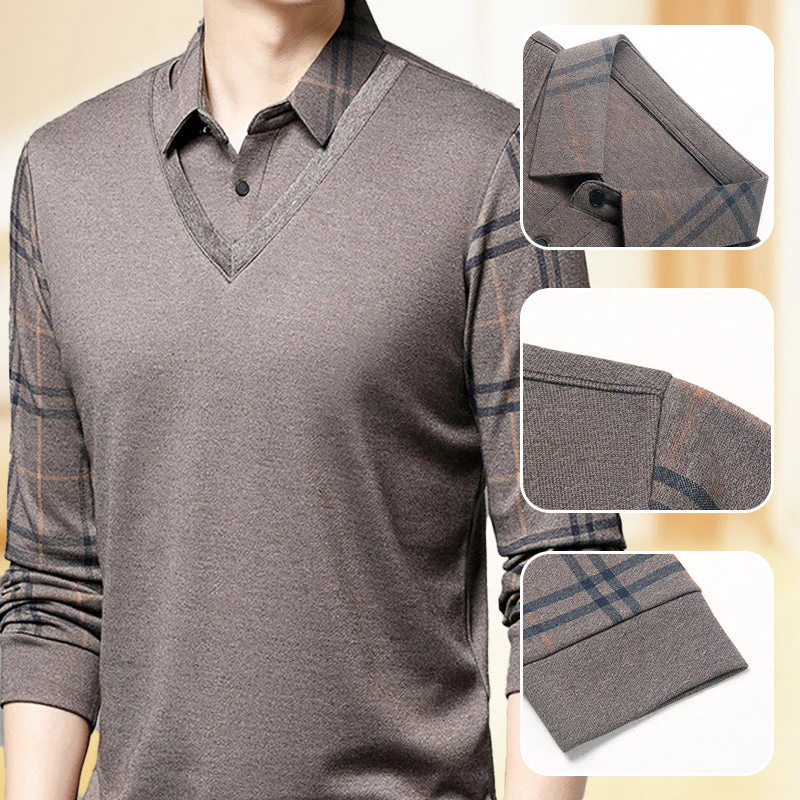 Men's Fake Two Piece Lapel Long-Sleeve Tops - Image 4