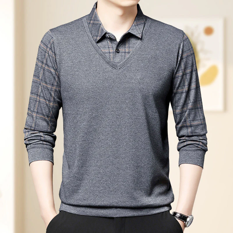Men's Fake Two Piece Lapel Long-Sleeve Tops - Image 5