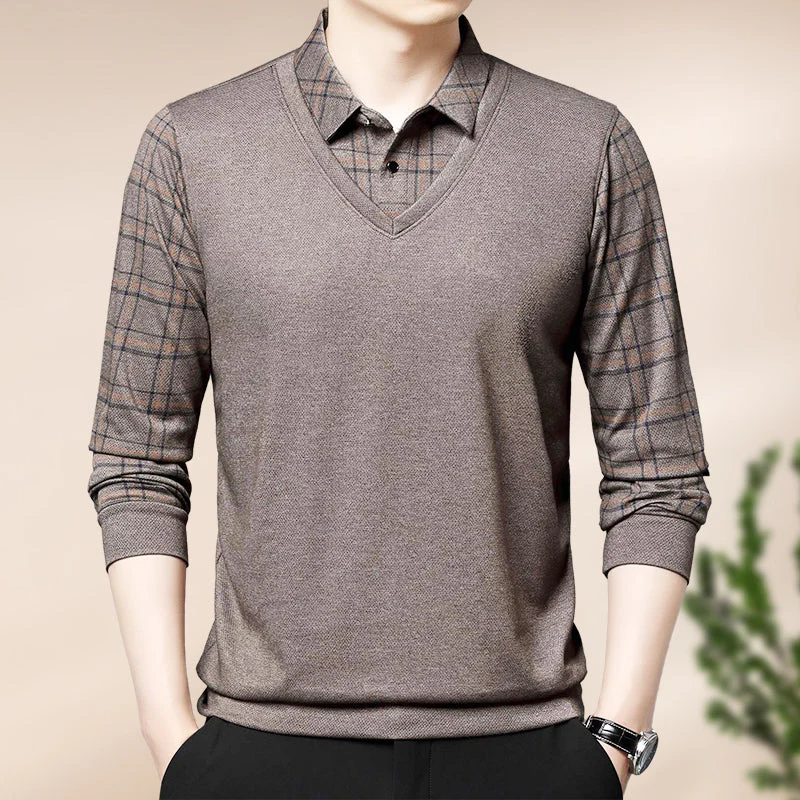 Men's Fake Two Piece Lapel Long-Sleeve Tops - Image 6