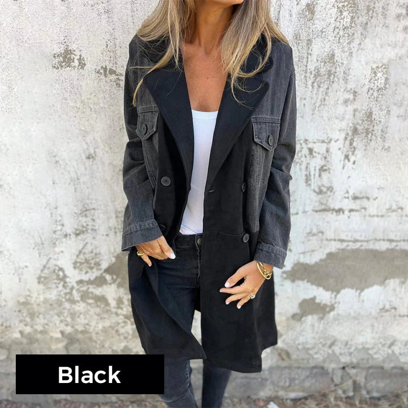 🍁New for autumn✨Mid-Length Trench Coat with Denim Jean Stitching - Image 10