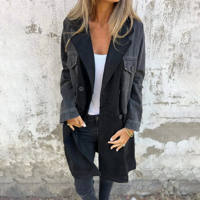🍁New for autumn✨Mid-Length Trench Coat with Denim Jean Stitching - Image 2