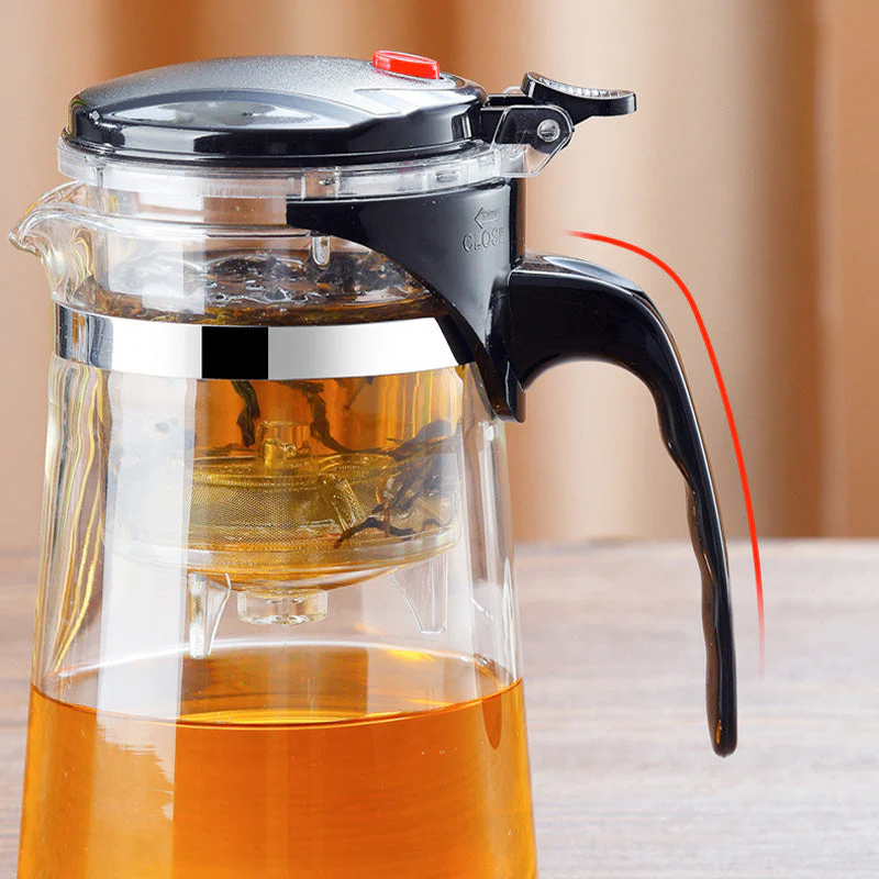 One-Click Glass Teapot with Removable Infuser Strainer - Image 4