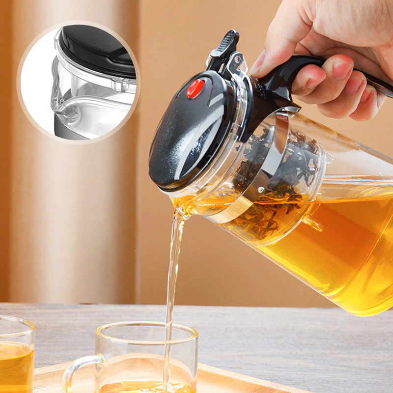 One-Click Glass Teapot with Removable Infuser Strainer - Image 7