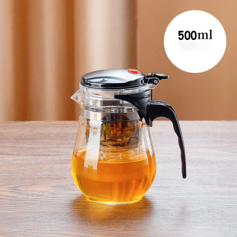 One-Click Glass Teapot with Removable Infuser Strainer - Image 9