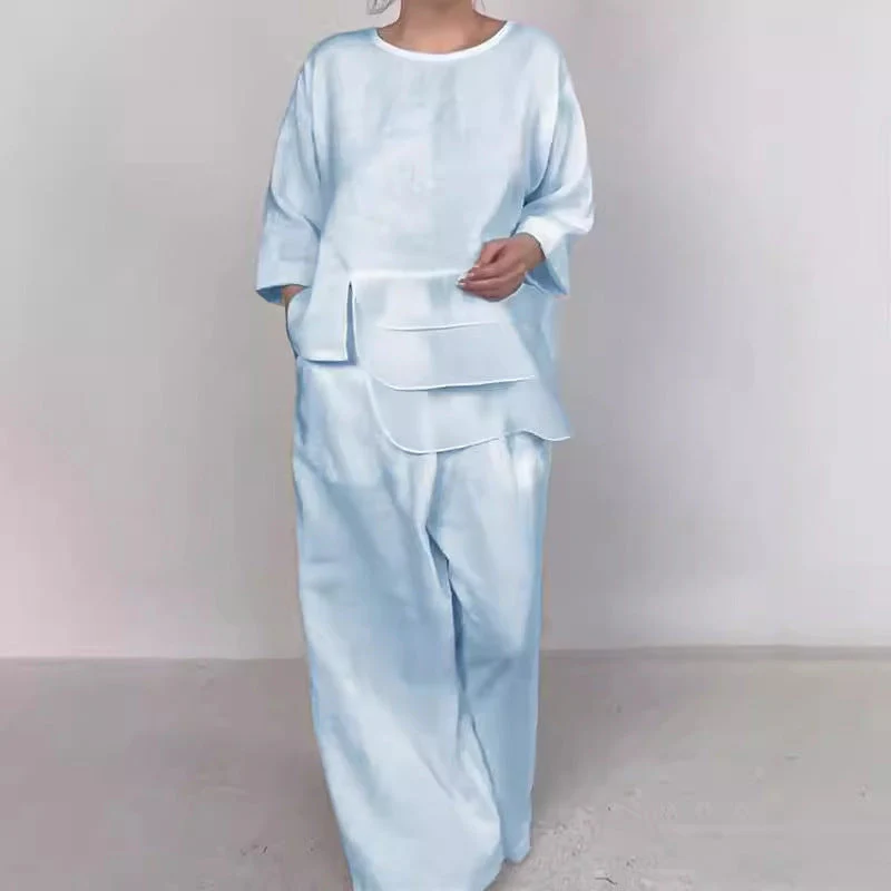 Women’s Casual Loose 2 Piece Outfits Satin Top & Pants - Image 5