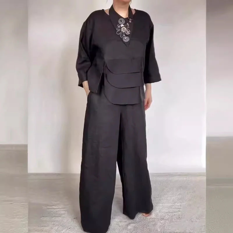 Women’s Casual Loose 2 Piece Outfits Satin Top & Pants - Image 7