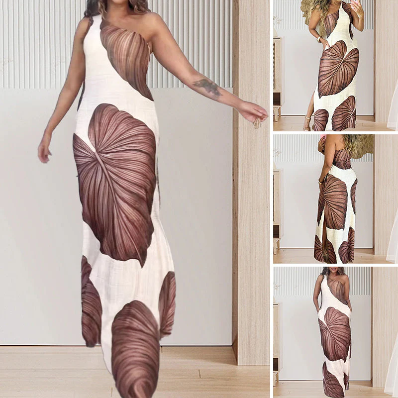⏳Time-limited Special⏰Palm Print One-Shoulder Slim Maxi Dress - Image 3