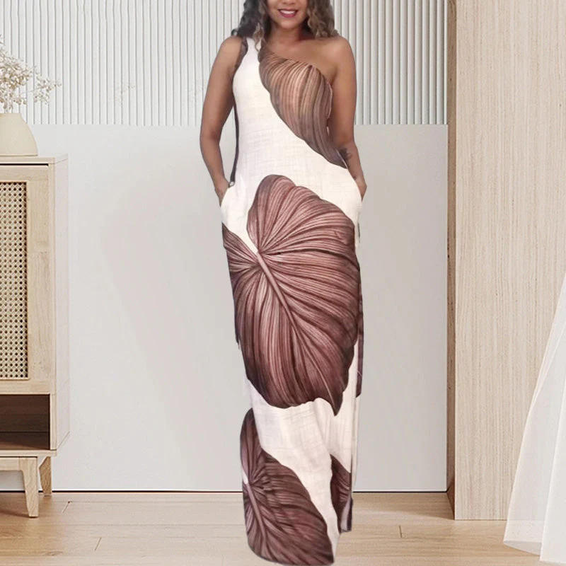 ⏳Time-limited Special⏰Palm Print One-Shoulder Slim Maxi Dress - Image 6